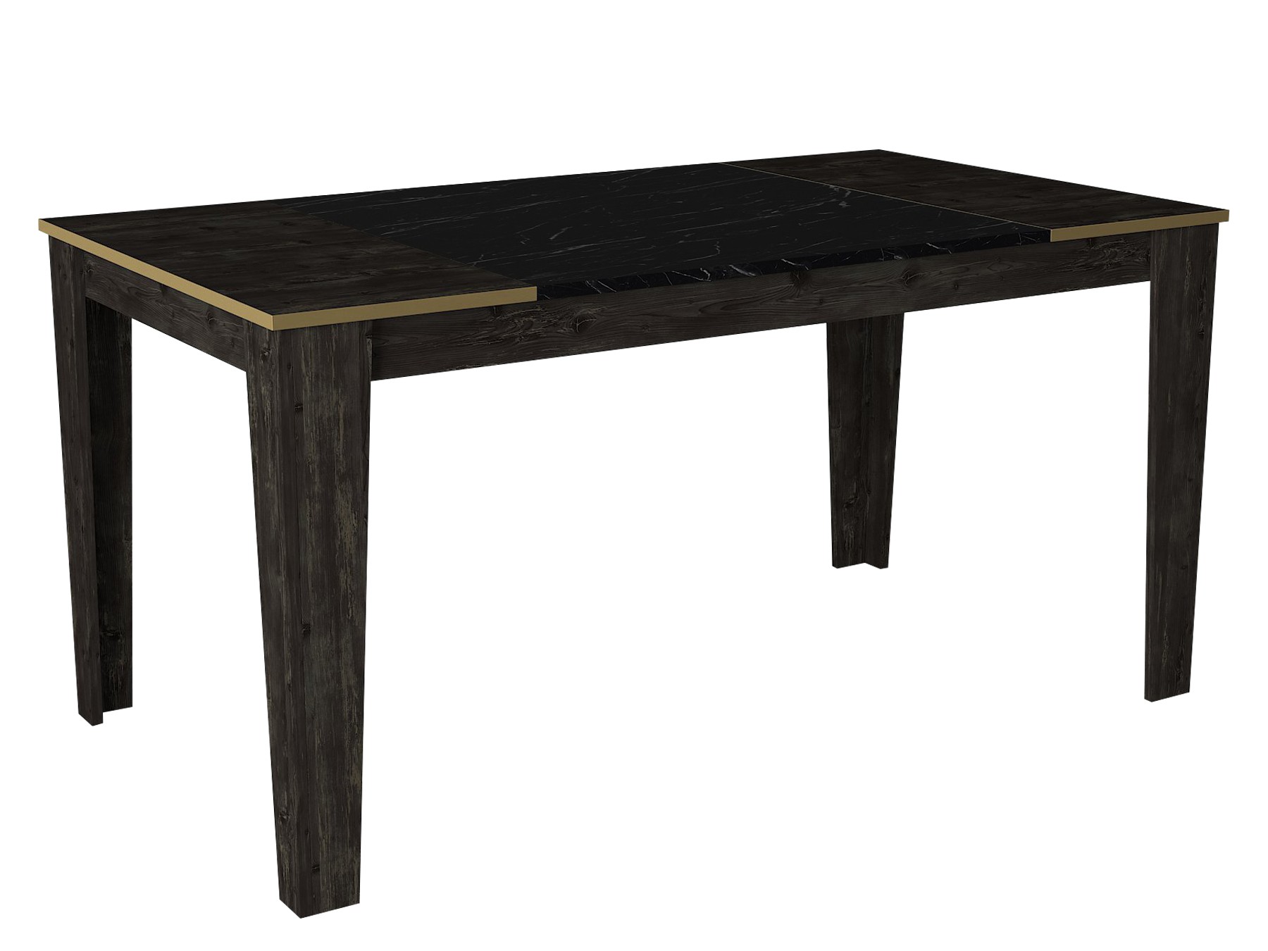 Table à manger Arolde 145cm Effet marbre noir, Bois et Or