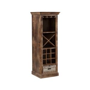 Armoire à vin 1 tiroir Sadaf L50cm Bois de manguier Motif Ethnique Marron et Blanc