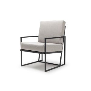 Fauteuil de jardin minimaliste Magry Lin Beige et Métal Noir