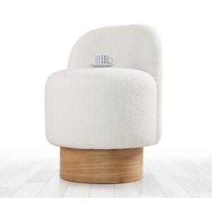 Pouf design Sada Bois clair et Tissu bouclette Blanc