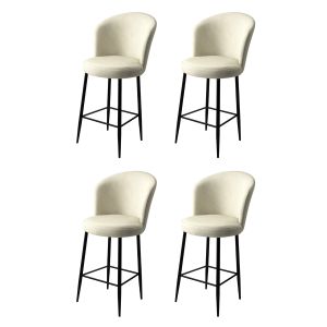 Lot de 4 chaises de bar Floranso Velours Crème et Métal Noir