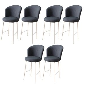 Lot de 6 chaises de bar Floranso Velours Anthracite et Métal Blanc