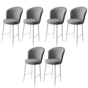 Lot de 6 chaises de bar Floranso Velours Gris et Métal Blanc