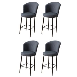 Lot de 4 chaises de bar Valatio Velours Anthracite et Métal Noir