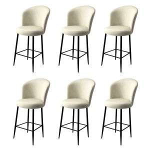 Lot de 6 chaises de bar Valatio Velours Crème et Métal Noir