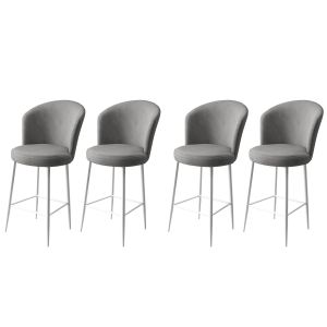 Lot de 4 chaises de bar Valatio Velours Gris et Métal Blanc