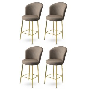 Lot de 4 chaises de bar Valatio Velours Cappuccino et Métal Or