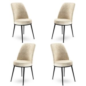 Lot de 4 chaises Olgino Velours Crème et Métal Noir