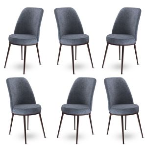 Lot de 6 chaises Olgino Velours Gris foncé et Métal Marron