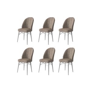 Lot de 6 chaises Veriso Velours Cappuccino et Métal Blanc