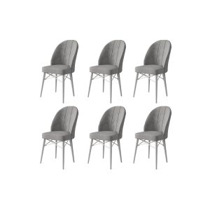 Lot de 6 chaises Veriso Velours Gris et Métal Blanc