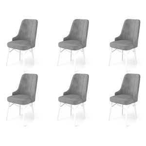 Lot de 6 chaises Komio Velours Gris et Métal Blanc