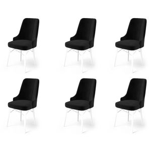 Lot de 6 chaises Komio Velours Noir et Métal Blanc