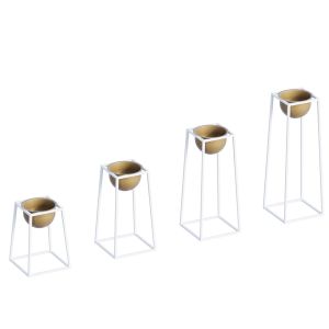 Lot de 4 cache-pots / Bougeoirs Design avec support Feliz Métal Blanc