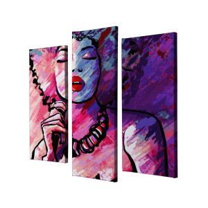 Triptyque Lumo Motif Portrait de femme afro-américaine, chanteuse de jazz Nuances de violet