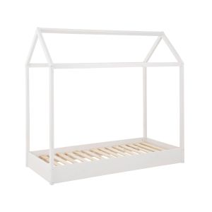 Lit cabane pour enfant Elina avec sommier 90x200cm Pin massif Blanc