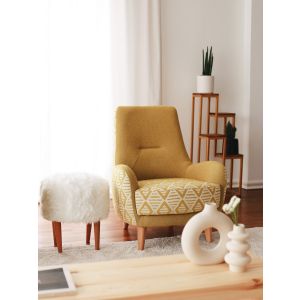 Fauteuil style scandinave Calido Tissu bouclette Jaune et Blanc