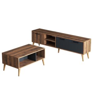 Meuble Tv avec table basse Akson Bois foncé et Anthracite