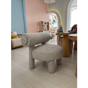 Pouf Design pour enfant Rolino D39cm Bois massif et Tissu bouclette Motif à pois Noir et Blanc