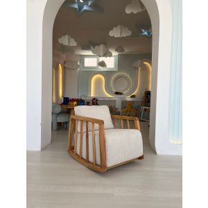 Fauteuil à bascule rembourré pour enfant Sereno Velours côtelé Blanc et Bois massif foncé