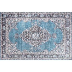 Tapis retro vintage Davida 230x330cm Tissu Motif Floral Bleu sarcelle et Noir