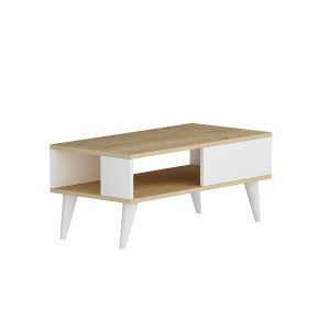 Table basse style scandinave Samar 58x43,3cm Bois Blanc et Chêne clair