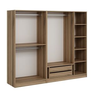 Armoire ouverte Antipax L225xH190cm 3 tringles et 2 tiroirs Bois clair