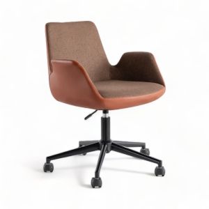 Fauteuil de bureau pivotant ajustable en hauteur Perrot Tissu Marron clair, Effet simili Orange et Métal Noir