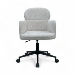 Fauteuil de bureau pivotant ajustable en hauteur Geslin Tissu bouclette Blanc et Métal Noir