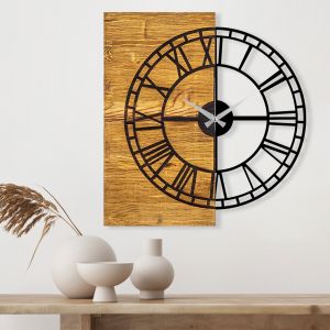 Horloge murale Chayra L55xH58cm Chiffres romains Bois foncé et Métal Noir