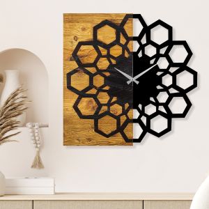 Horloge murale Chayra L58xH58cm Motif Arabesque Bois foncé et Métal Noir