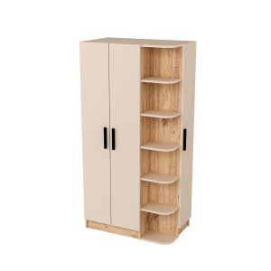 Armoire de coin à 3 portes battantes Dany L90cm Bois clair et Beige