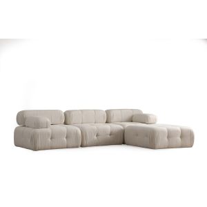 Canapé modulable 3 places avec pouf Nounou Tissu bouclette Blanc crème