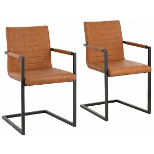 Lot de 2 chaises design Sabinos Simili Brun clair et Métal Noir