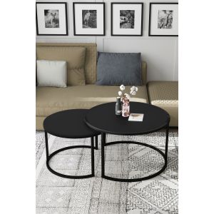 Lot de 2 tables gigognes Borrina Bois et Métal Noir