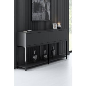 Console style contemporain Nelly L150cm Bois Anthracite et Métal Noir