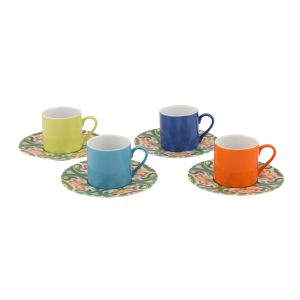 Lot de 4 tasses de cafés et sous tasses Rhain Porcelaine Motif Florale