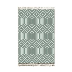 Tapis double face Enis 80x120cm Motif Géométrique Vert et Blanc