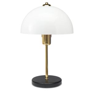 Lampe à poser Champignon kanile D23cm Métal Blanc et Or et Bois Noir