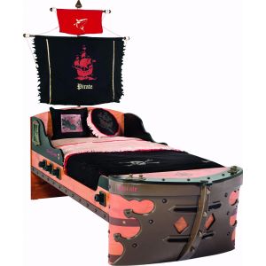 lit pour enfants Skippy 100x200cm Bateau pirate Noir et Rouge