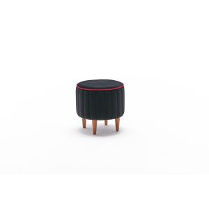 Tabouret Jima D40cm Bois foncé et Velours Noir et Rouge