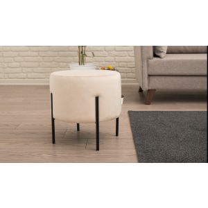 Tabouret rond moderne Doura D40cm Métal Noir et Velours Blanc crème