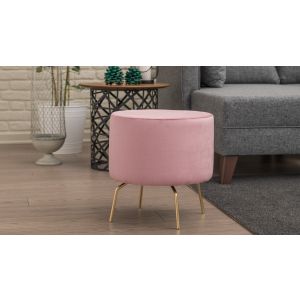 Tabouret Baeza D40cm Métal Or et Velours Rose bonbon