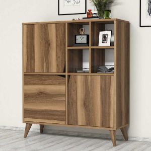 Buffet haut 3 portes et 4 niches Batista L100xH115cm Bois naturel