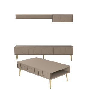 Ensemble meubles de salons Lyana 3 pièces Taupe foncé et Or