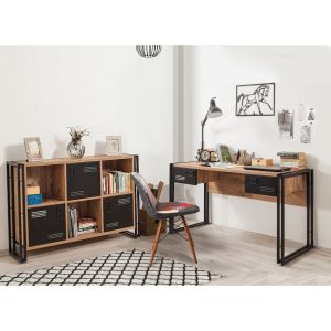 Ensemble bureau avec bahut style industriel Senlid Métal Noir et Bois clair