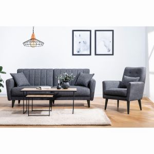 Ensemble canapé convertible 2 places et fauteuil Ikaria Tissu Anthracite