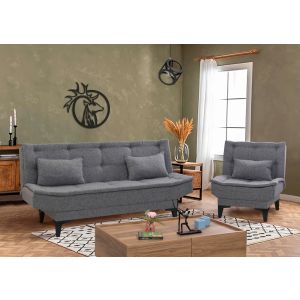 Canapé convertible Lefkado Bois massif Noir et Tissu Gris foncé