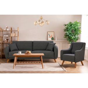 Ensemble canapé 3 places convertible avec rangement et fauteuil Occimis Tissu Anthracite