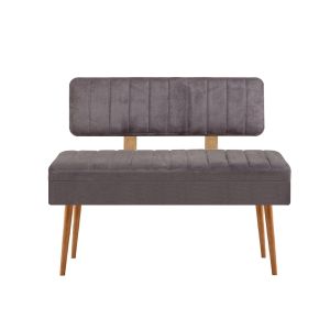 Banquette-coffre capitonnée avec dossier L105cm Molva Bois clair et Tissu Gris